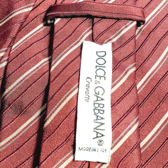Dolce & Gabbana Necktie Burgundy Stripe Pattern Silk / Wool Blend Neck Tie - Picture 4 of 5